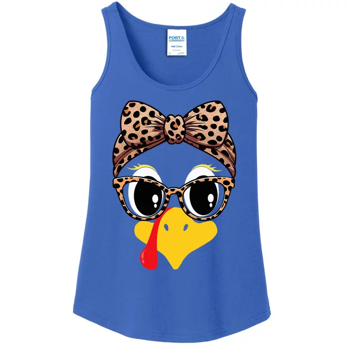 Turkey Face Leopard Print Glasses and Headband Thanksgiving Ladies Essential Tank