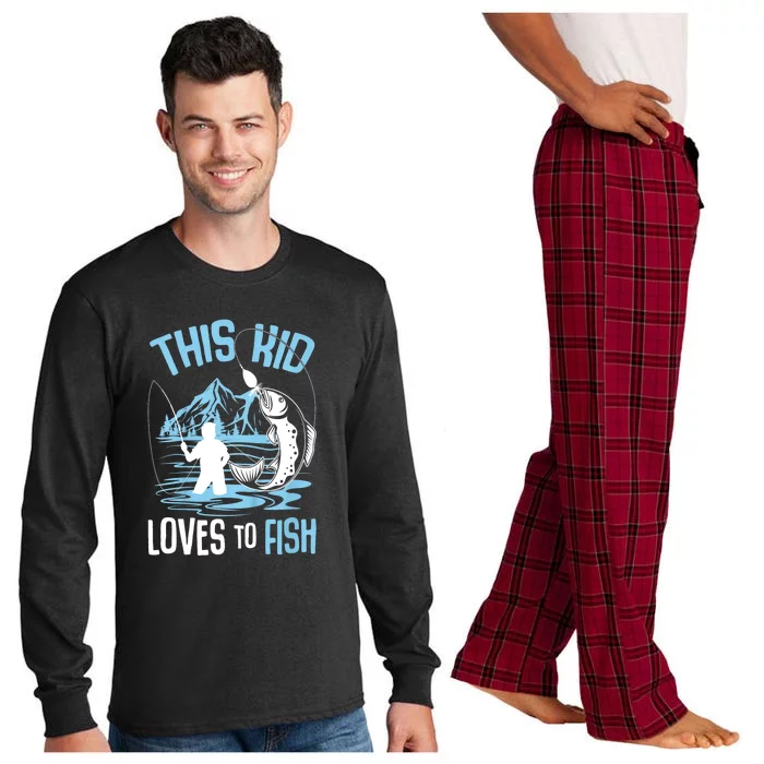 This Fish Loves To Fish Funny Fishing Boy Gifts Long Sleeve Pajama Set