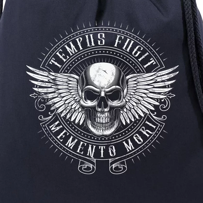 Tempus Fugit Memento Mori Latin Phrase Drawstring Bag