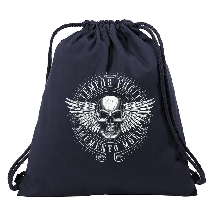 Tempus Fugit Memento Mori Latin Phrase Drawstring Bag