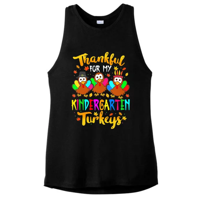 Thankful For My Kindergarten Turkey Teacher Thanksgiving Day Ladies Tri-Blend Wicking Tank