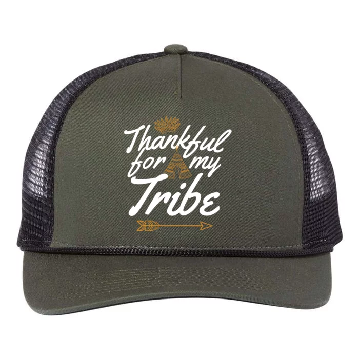 Thankful For My Tribe Thanksgiving Funny Gift For Family Gift Retro Rope Trucker Hat Cap