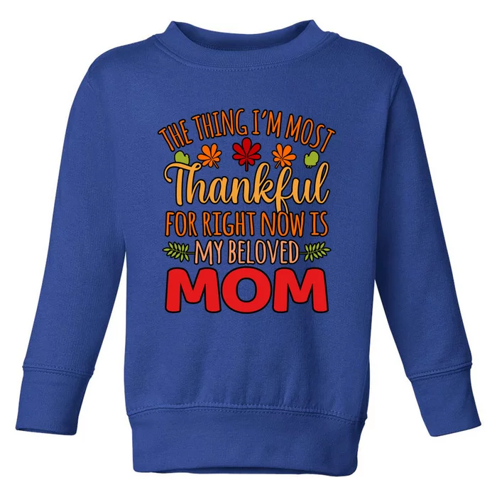 Thankful For My Beloved Mom Happy Thanksgiving Graphic Gift Toddler Sweatshirt