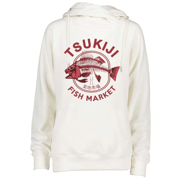 Tsukiji Fish Market Tokyo Japan Womens Funnel Neck Pullover Hood