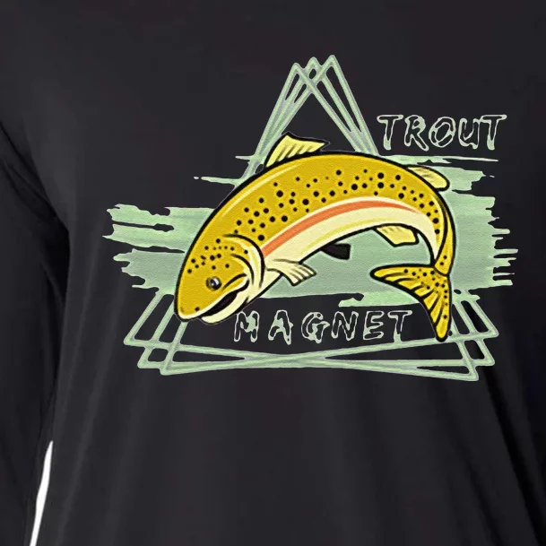 Trout Fishing Magnet Steelhead Rainbow Dad Birthday Gift Cooling Performance Long Sleeve Crew