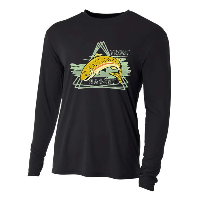 Trout Fishing Magnet Steelhead Rainbow Dad Birthday Gift Cooling Performance Long Sleeve Crew