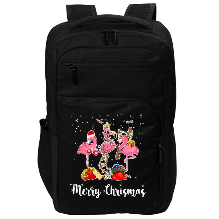 Three Flamingos Merry Christmas Impact Tech Backpack