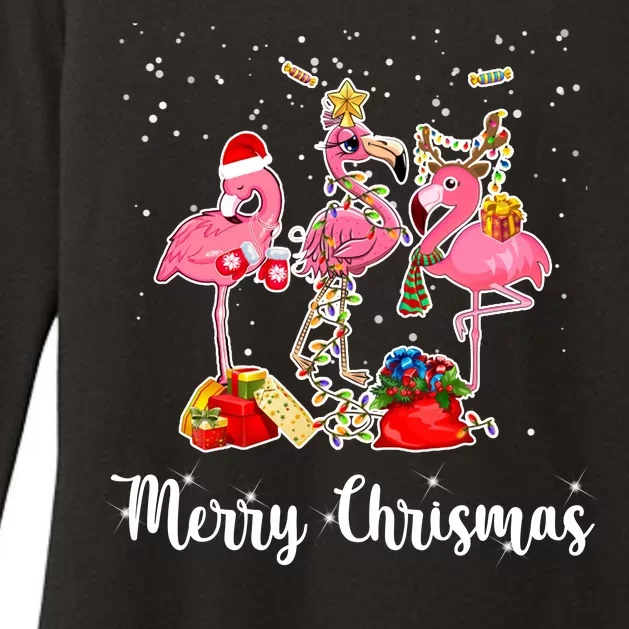 Three Flamingos Merry Christmas Womens CVC Long Sleeve Shirt