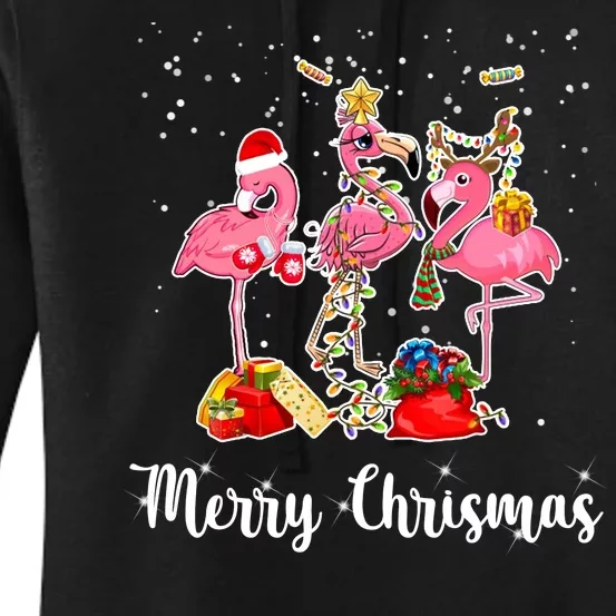 Three Flamingos Merry Christmas Women's Pullover Hoodie