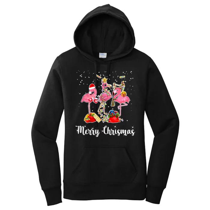 Three Flamingos Merry Christmas Women's Pullover Hoodie