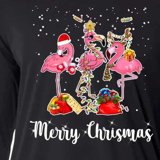 Three Flamingos Merry Christmas Cooling Performance Long Sleeve Crew