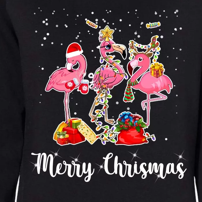 Three Flamingos Merry Christmas Womens California Wash Sweatshirt