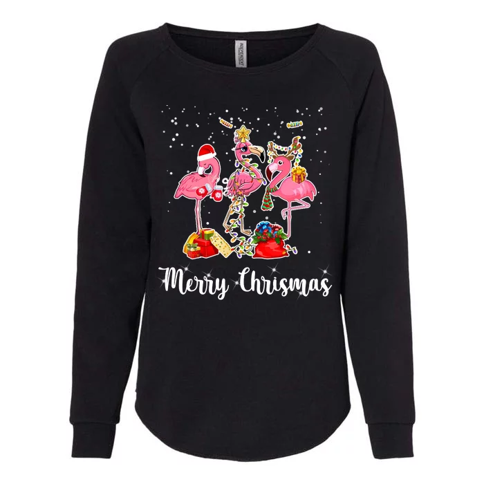 Three Flamingos Merry Christmas Womens California Wash Sweatshirt