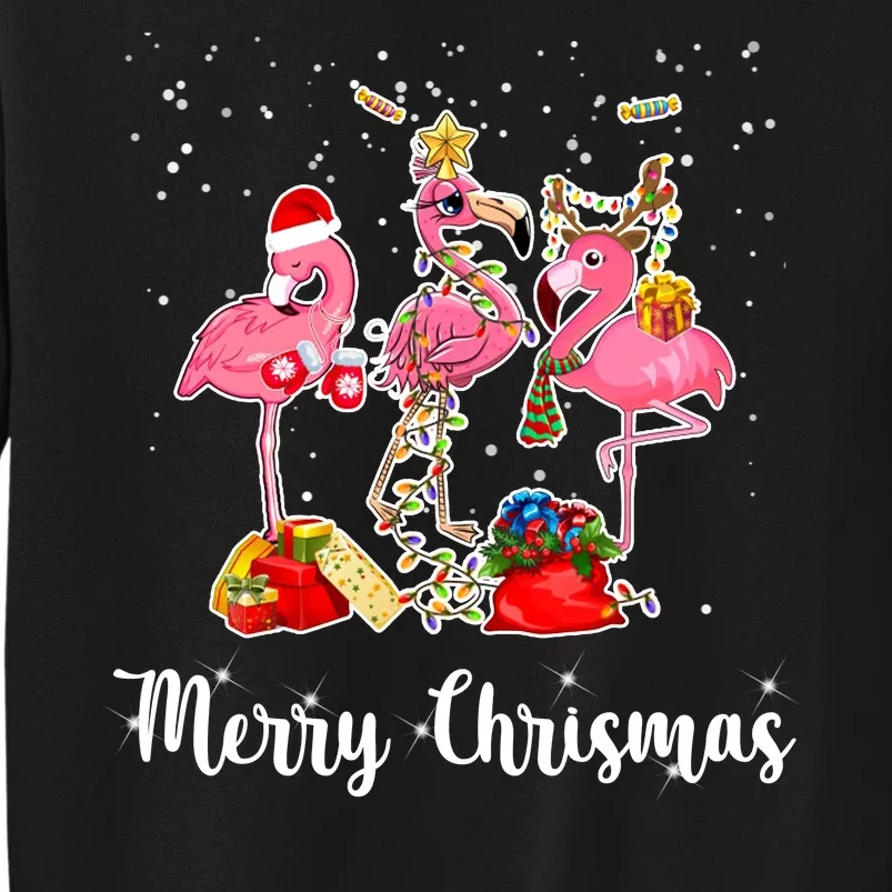 Three Flamingos Merry Christmas Tall Sweatshirt