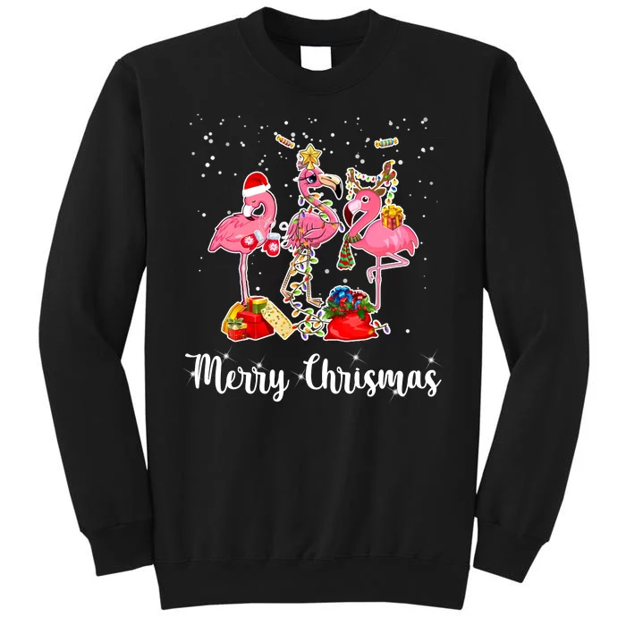 Three Flamingos Merry Christmas Tall Sweatshirt