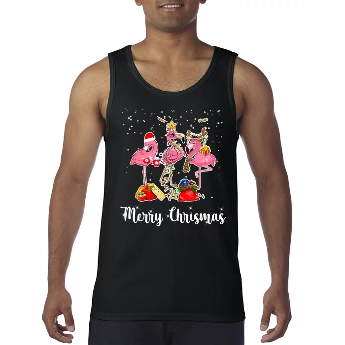 Three Flamingos Merry Christmas Tank Top