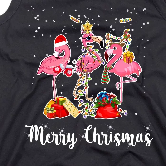 Three Flamingos Merry Christmas Tank Top