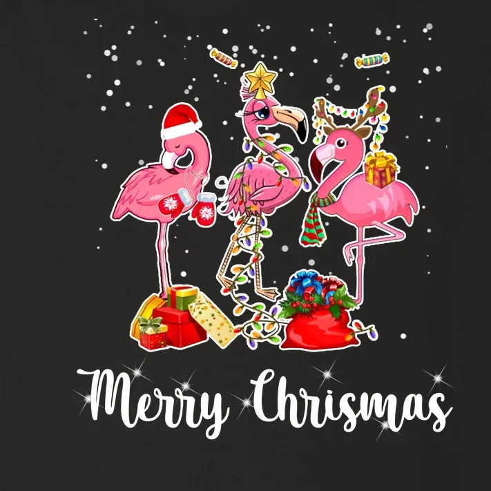 Three Flamingos Merry Christmas Toddler Long Sleeve Shirt