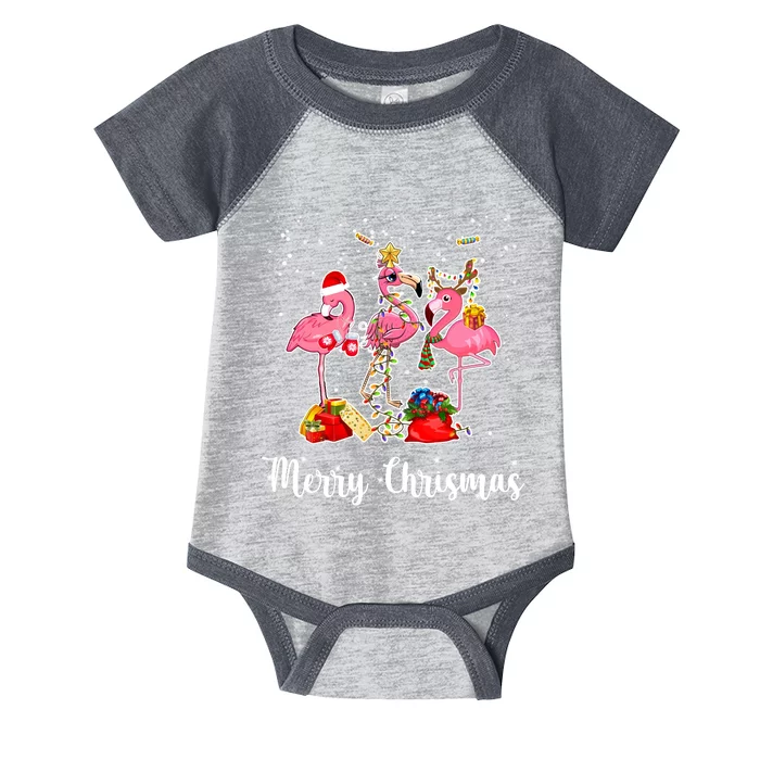 Three Flamingos Merry Christmas Infant Baby Jersey Bodysuit