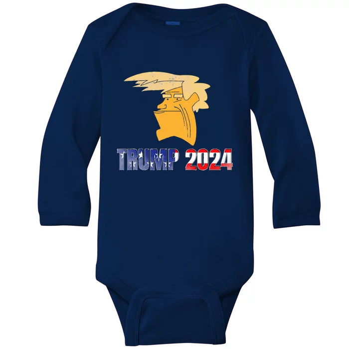 Trump Face Meme Trump 2024 Trump Merchandise. Baby Long Sleeve Bodysuit