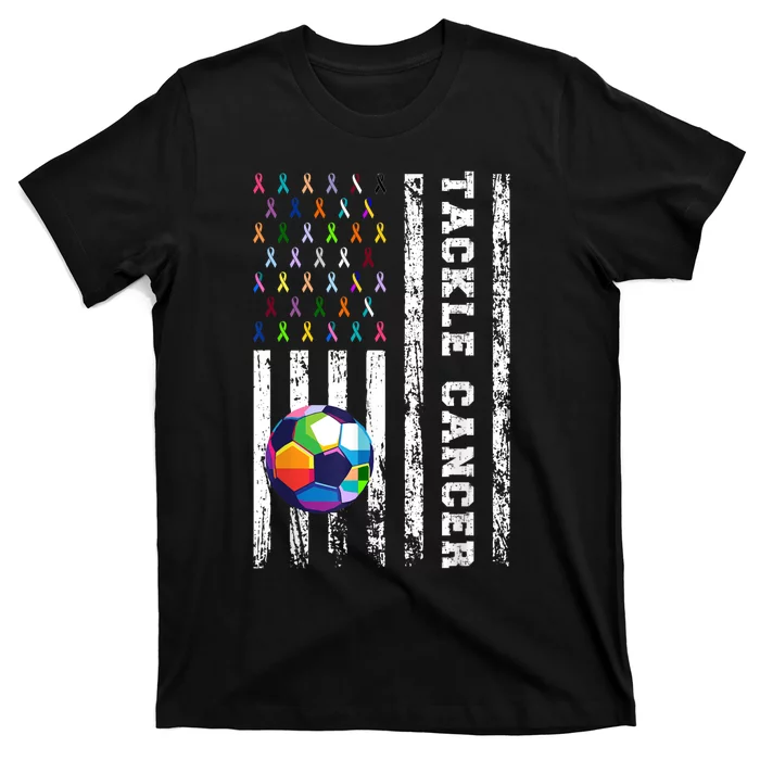 Tackle Football Multicolor Ribbons All Cancer Awareness T-Shirt