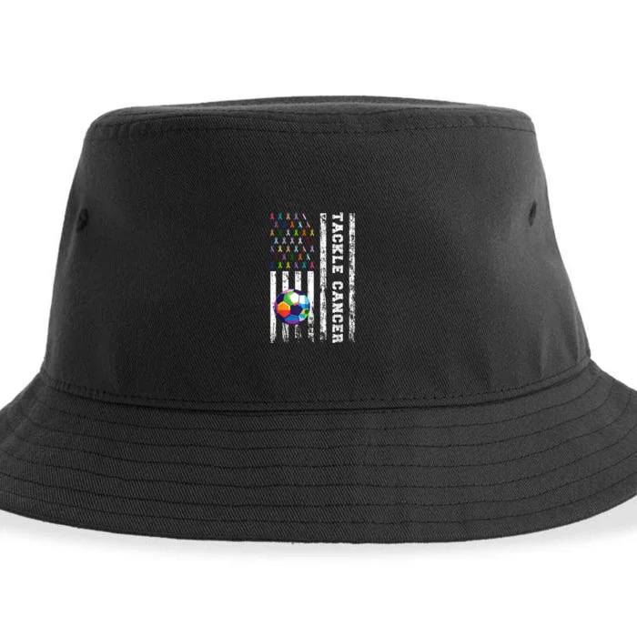 Tackle Football Multicolor Ribbons All Cancer Awareness Sustainable Bucket Hat