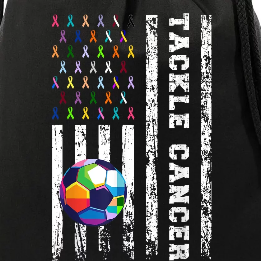 Tackle Football Multicolor Ribbons All Cancer Awareness Drawstring Bag