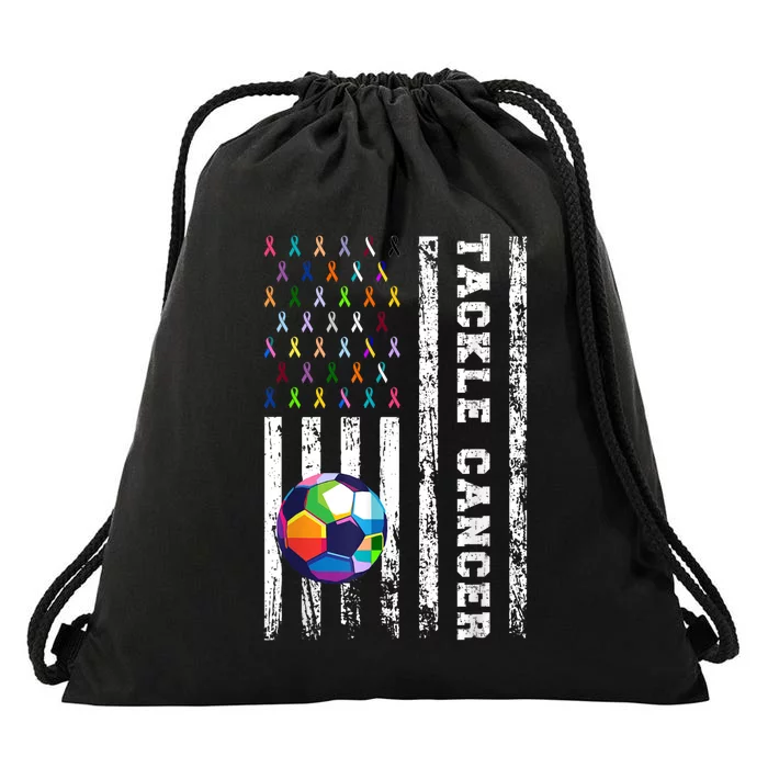 Tackle Football Multicolor Ribbons All Cancer Awareness Drawstring Bag