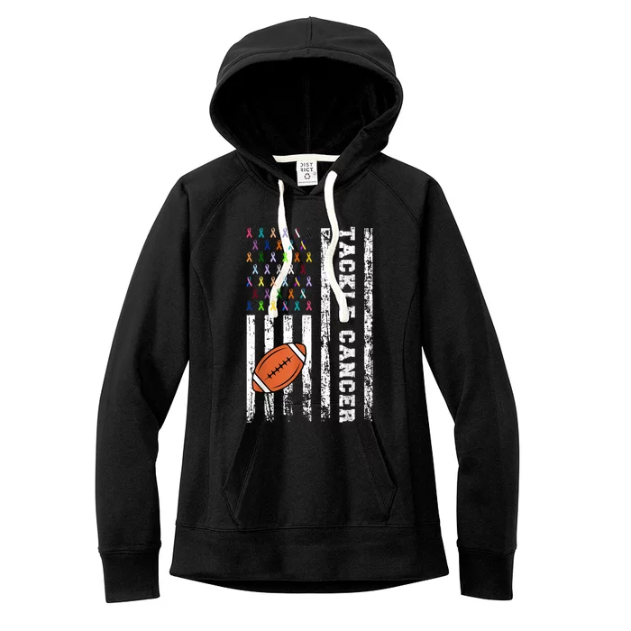 Tackle Football Multicolor Ribbons All Cancer Awareness Women's Fleece Hoodie