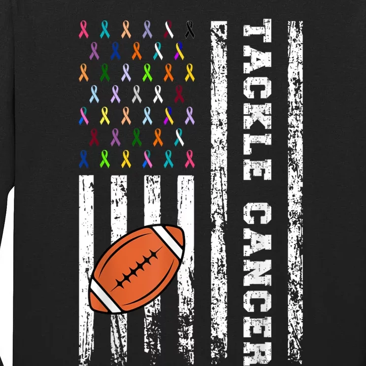 Tackle Football Multicolor Ribbons All Cancer Awareness Tall Long Sleeve T-Shirt