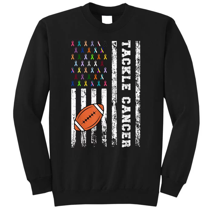 Tackle Football Multicolor Ribbons All Cancer Awareness Tall Sweatshirt