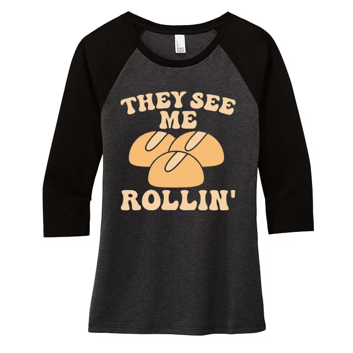 Thanksgiving Family Matching Outfit They See Me Rollin Women's Tri-Blend 3/4-Sleeve Raglan Shirt