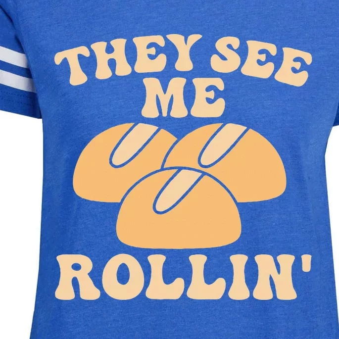 Thanksgiving Family Matching Outfit They See Me Rollin Enza Ladies Jersey Football T-Shirt