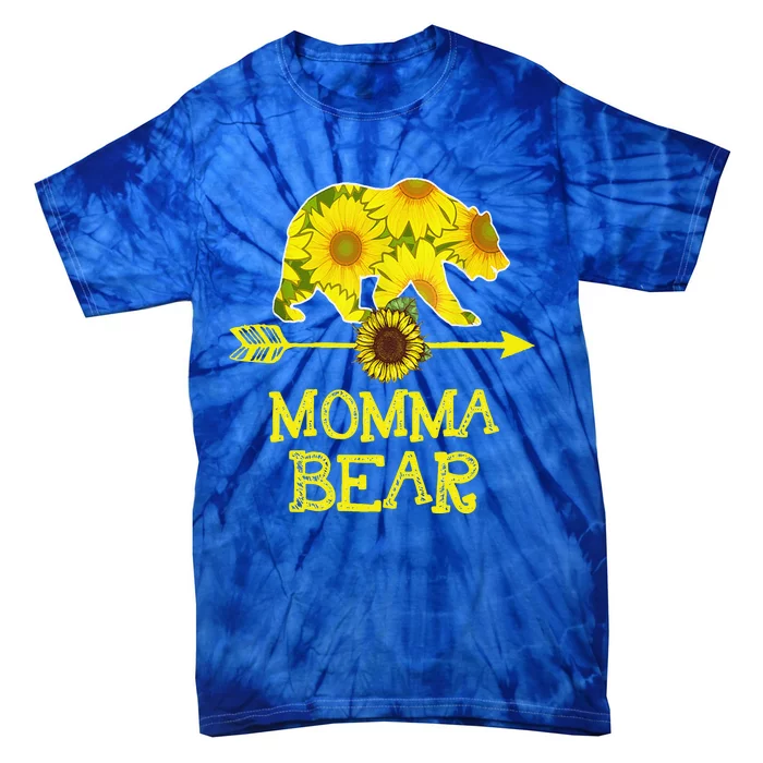 Thanksgiving For Mom Momma Bear Sunflower Tie-Dye T-Shirt