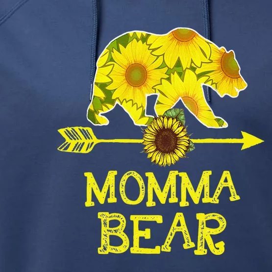 Thanksgiving For Mom Momma Bear Sunflower Performance Fleece Hoodie