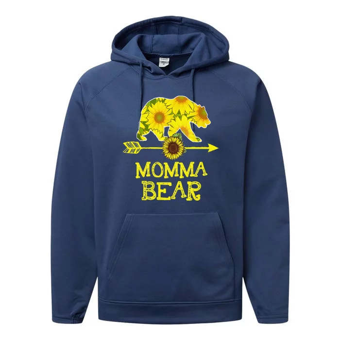 Thanksgiving For Mom Momma Bear Sunflower Performance Fleece Hoodie