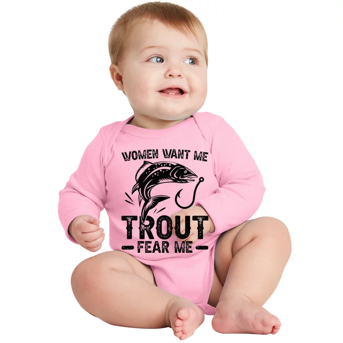 Trout Fear Me Trout Fishing Trout Fisherman Baby Long Sleeve Bodysuit