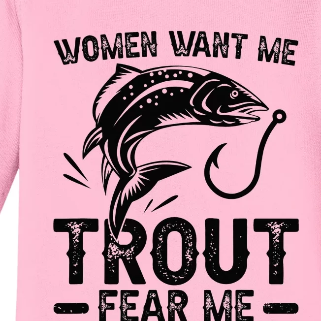 Trout Fear Me Trout Fishing Trout Fisherman Baby Long Sleeve Bodysuit