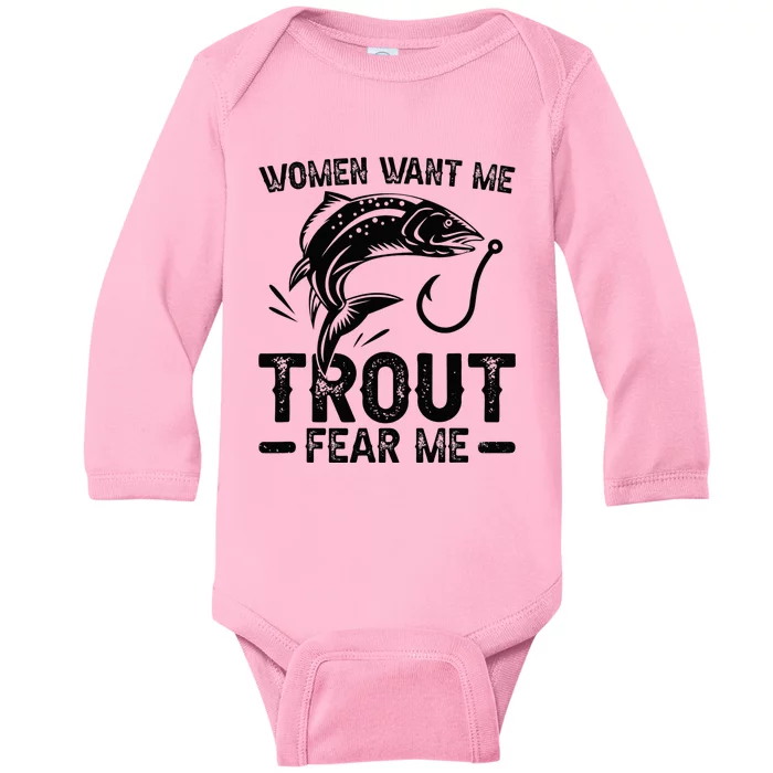 Trout Fear Me Trout Fishing Trout Fisherman Baby Long Sleeve Bodysuit