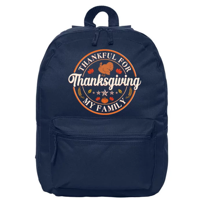 Thankful For My Family Thanksgiving Emblem 16 in Basic Backpack