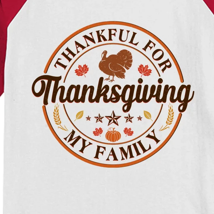 Thankful For My Family Thanksgiving Emblem Kids Colorblock Raglan Jersey