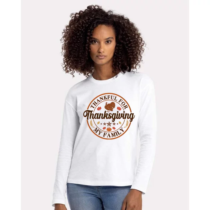 Thankful For My Family Thanksgiving Emblem Womens Cotton Relaxed Long Sleeve T-Shirt