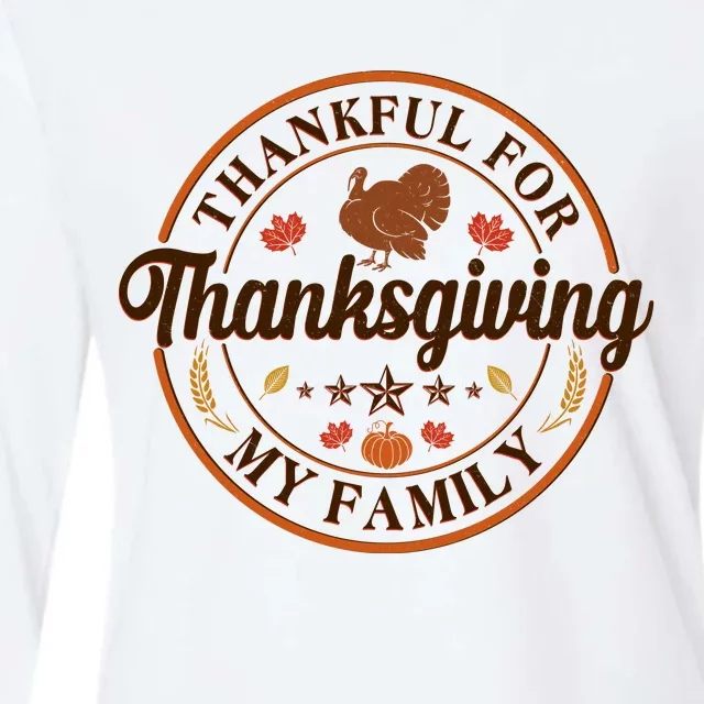 Thankful For My Family Thanksgiving Emblem Womens Cotton Relaxed Long Sleeve T-Shirt