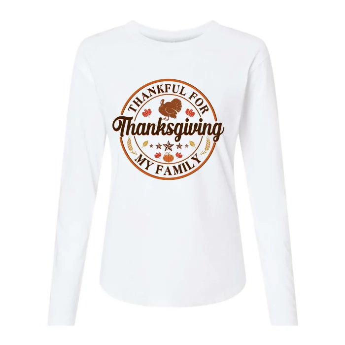 Thankful For My Family Thanksgiving Emblem Womens Cotton Relaxed Long Sleeve T-Shirt