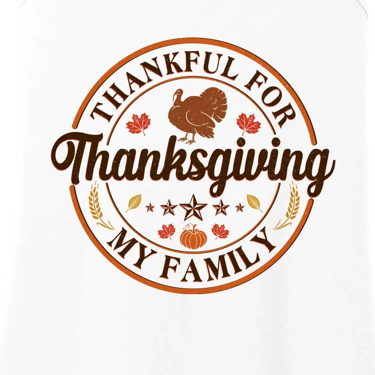 Thankful For My Family Thanksgiving Emblem Ladies Essential Tank