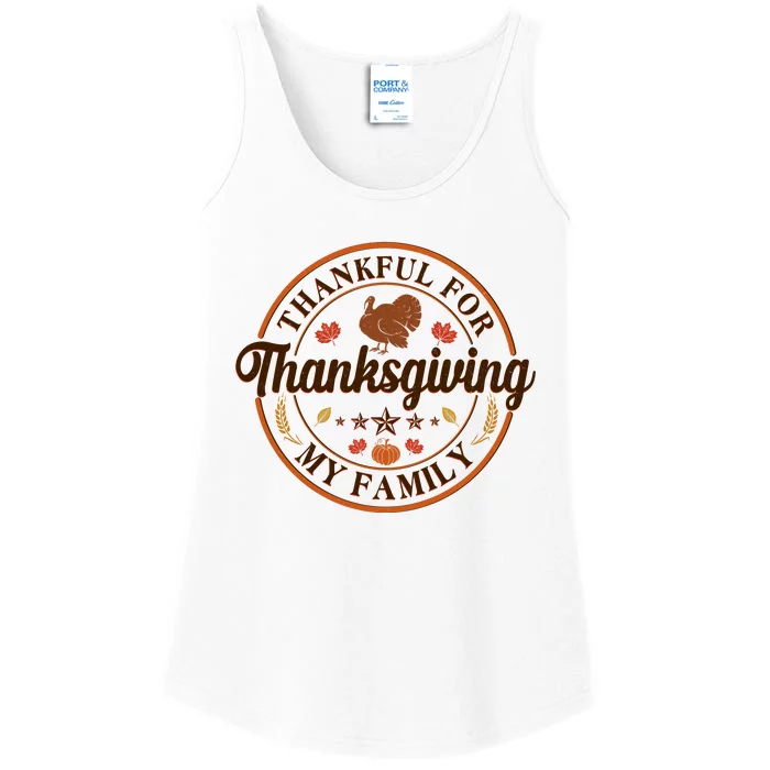 Thankful For My Family Thanksgiving Emblem Ladies Essential Tank