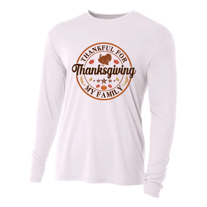 Thankful For My Family Thanksgiving Emblem Cooling Performance Long Sleeve Crew