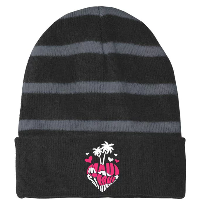 Together For Maui Pray For Maui Hawaii Strong Women Men Gift Striped Beanie with Solid Band