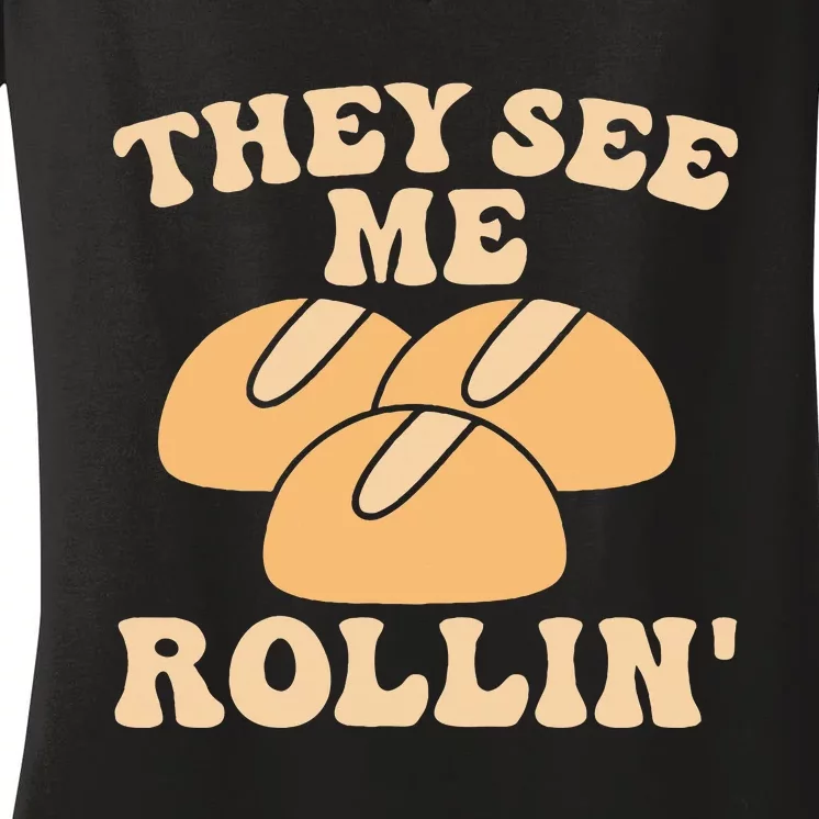 Thanksgiving Family Matching Outfit They See Me Rollin Women's V-Neck T-Shirt