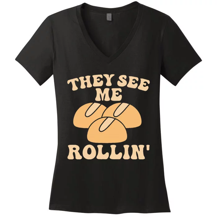 Thanksgiving Family Matching Outfit They See Me Rollin Women's V-Neck T-Shirt